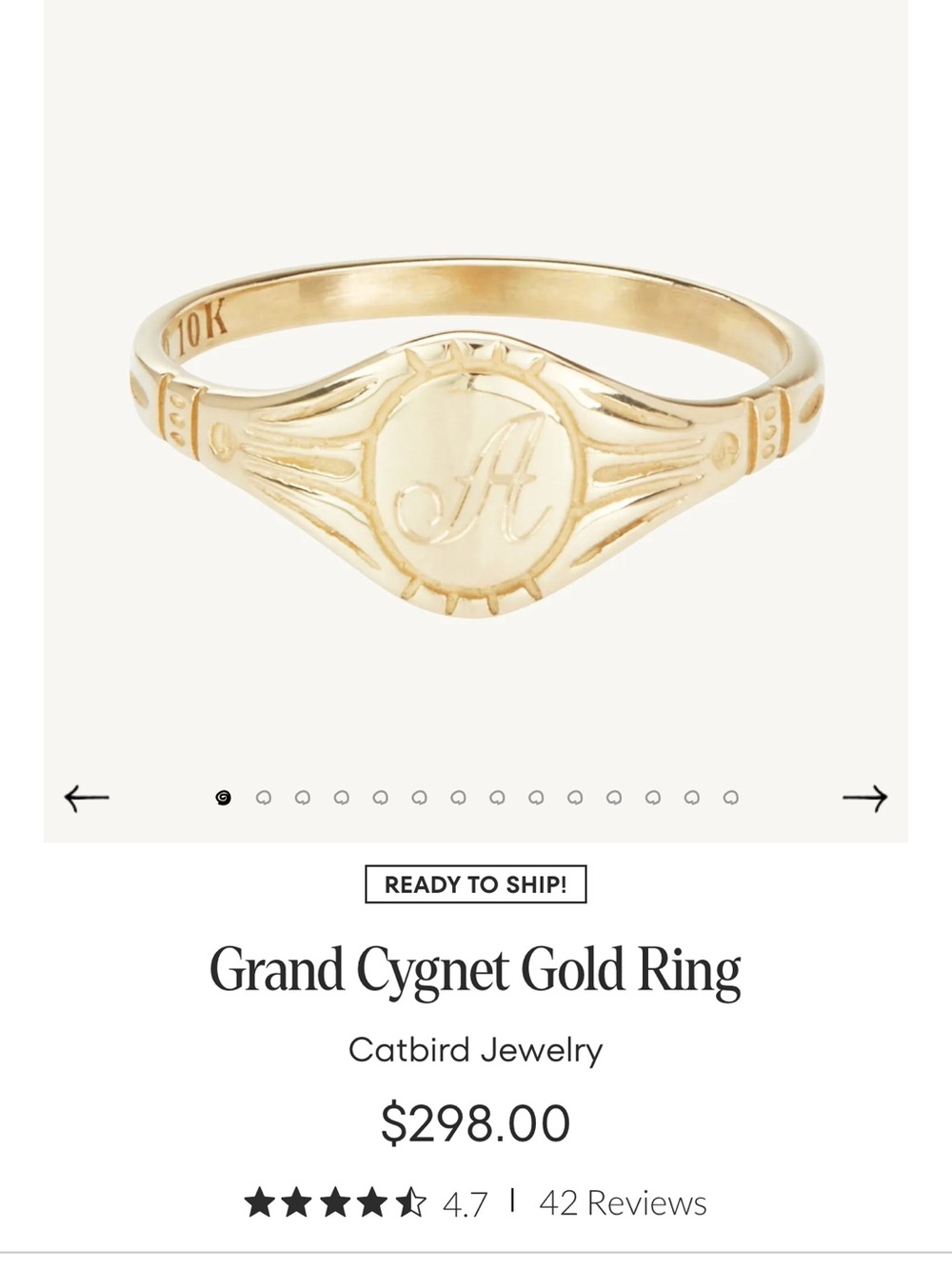 Catbird Grand Cygnet Gold Ring - Yellow Gold